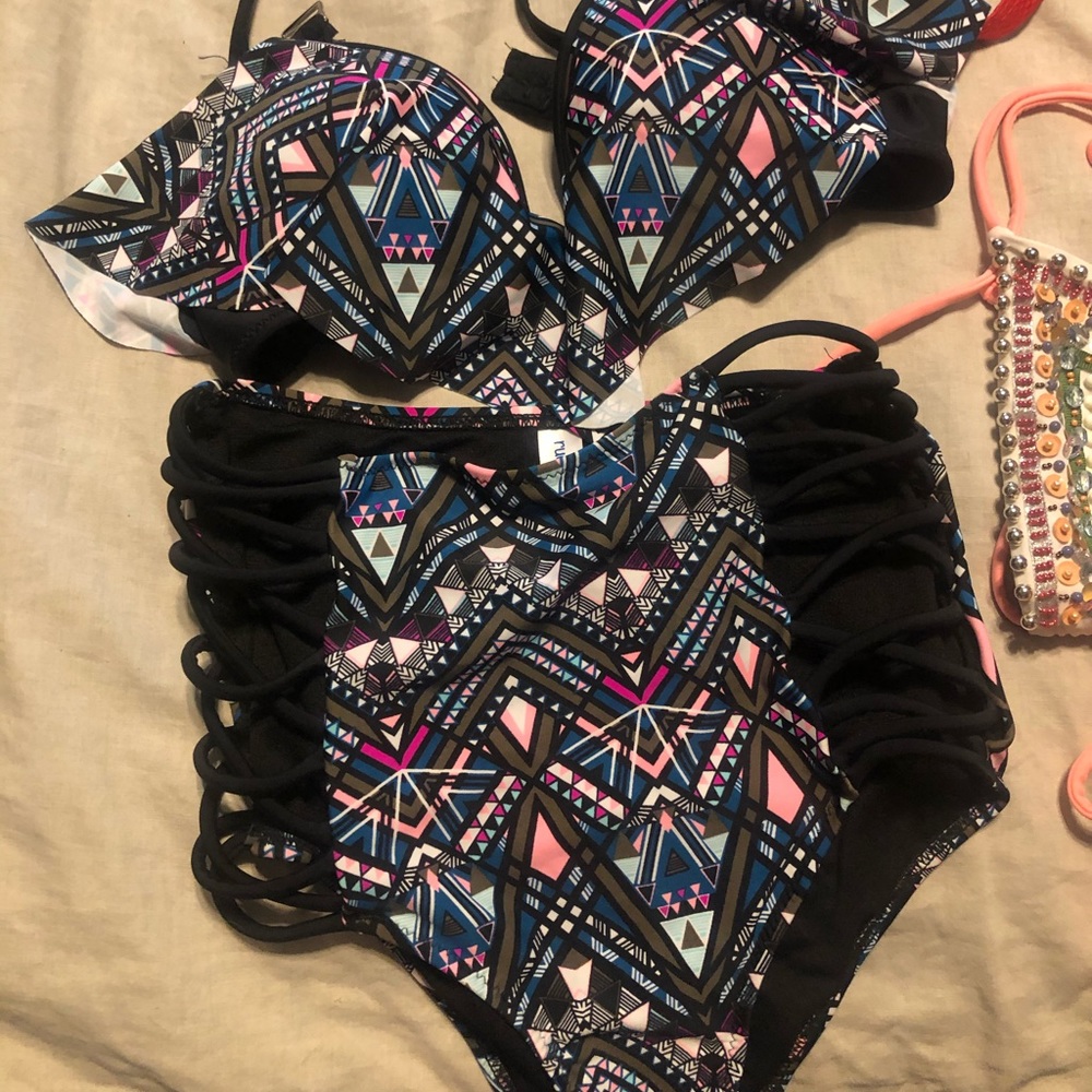 Aztec two piece high waisted swim suit